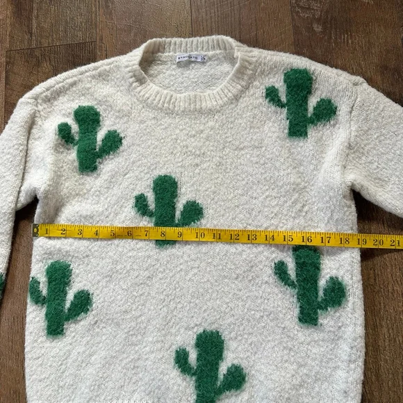 Women's Staccato White & Green Cactus Crew Neck Sweater S - Picture 7 of 10